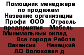 Помощник менеджера по продажам › Название организации ­ Профи, ООО › Отрасль предприятия ­ Мебель › Минимальный оклад ­ 60 000 - Все города Работа » Вакансии   . Ненецкий АО,Волоковая д.